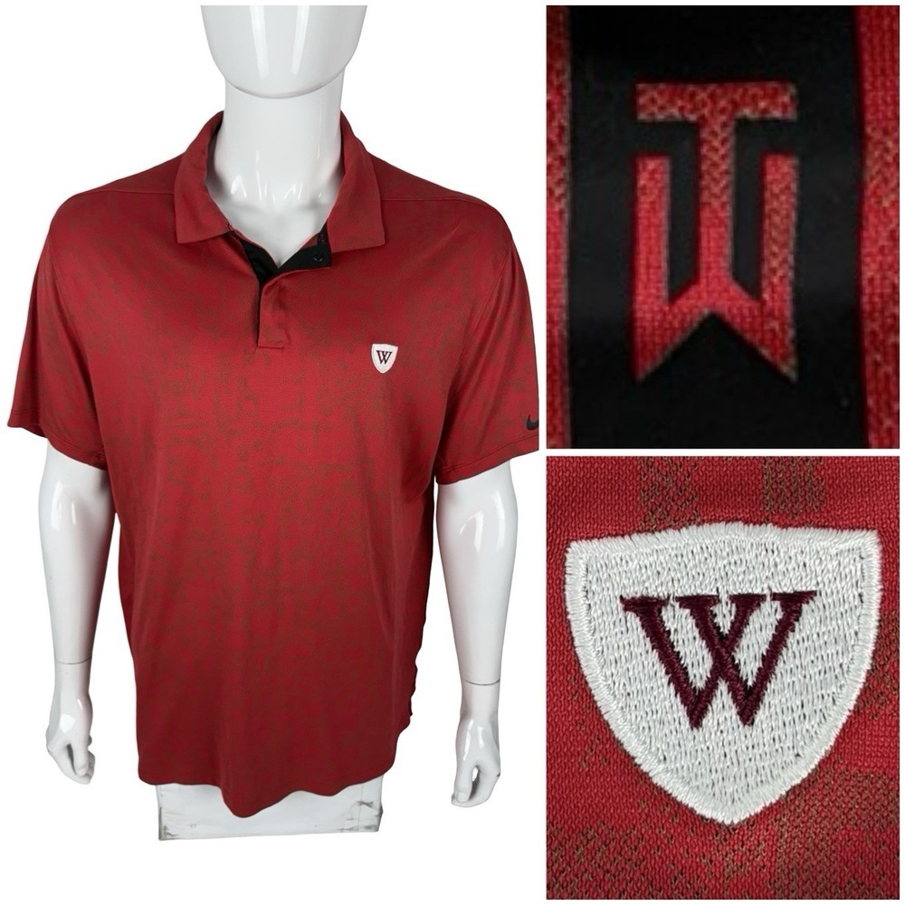 Tiger Woods Collection Nike Dri Fit Mens XL Shirt Golf Polo Red Golf Club Logo